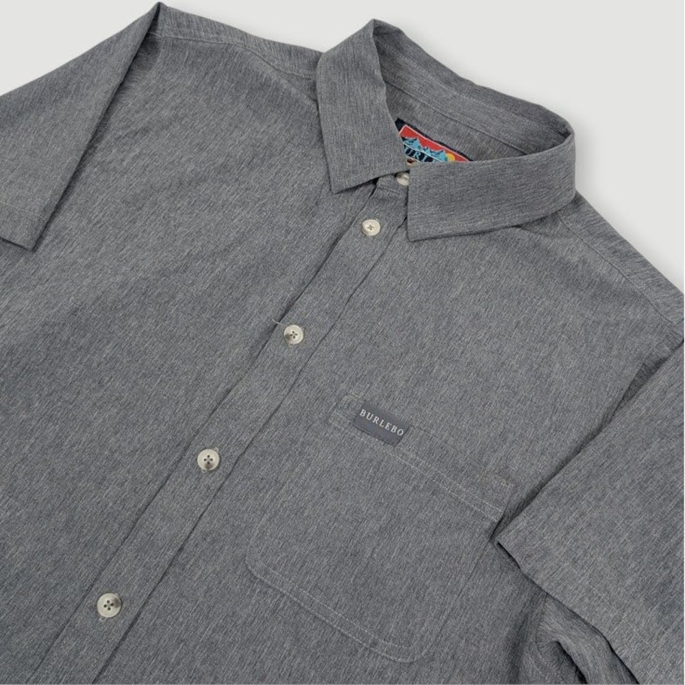 Burlebo Performance Button Up Shirt Mens Medium Heather Gray Casual Stretch